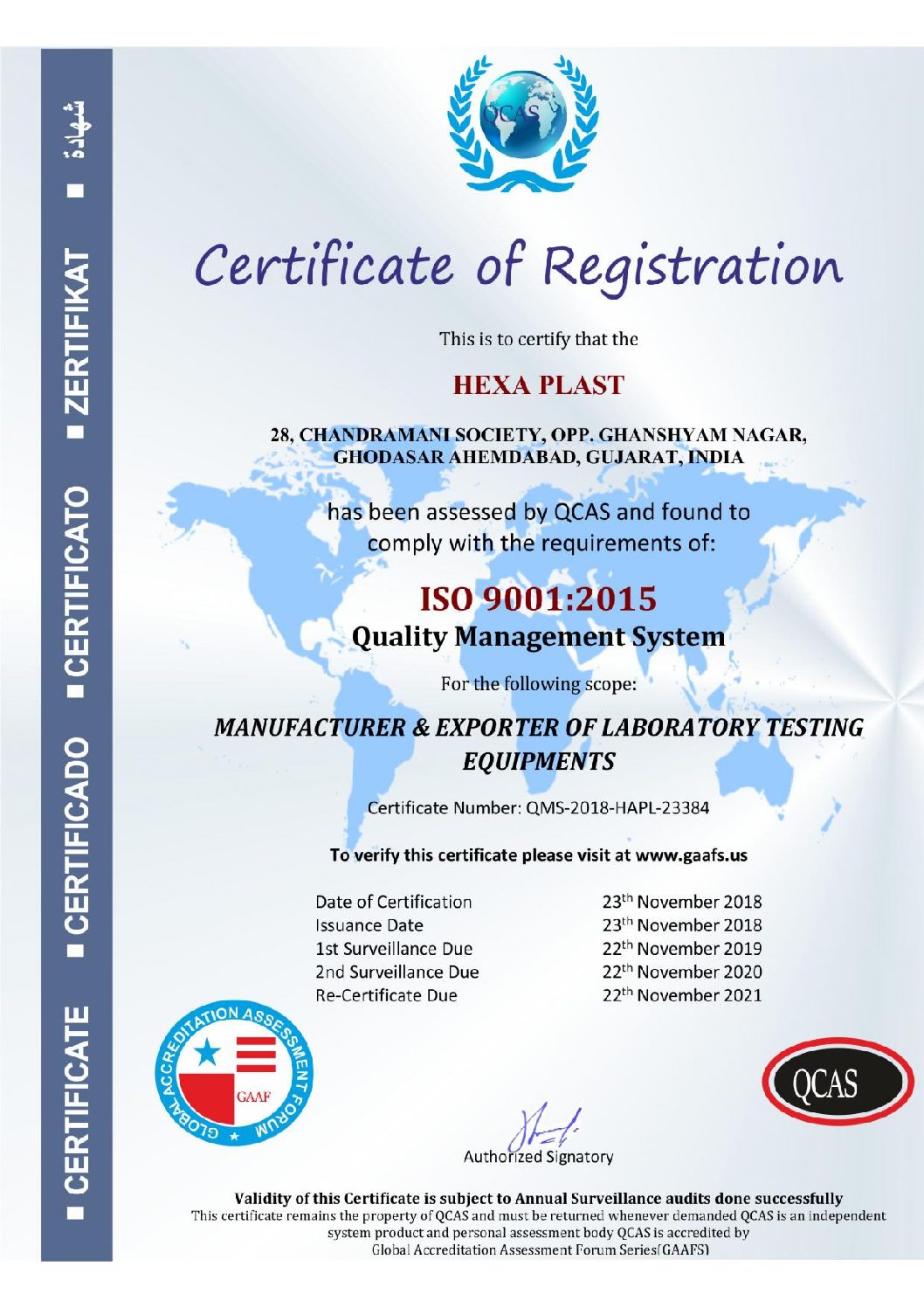 HexaPlast Certificate of Registeration