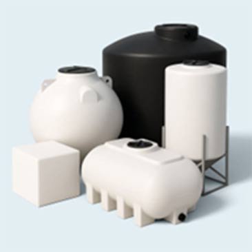 A group of industrial storage tanks